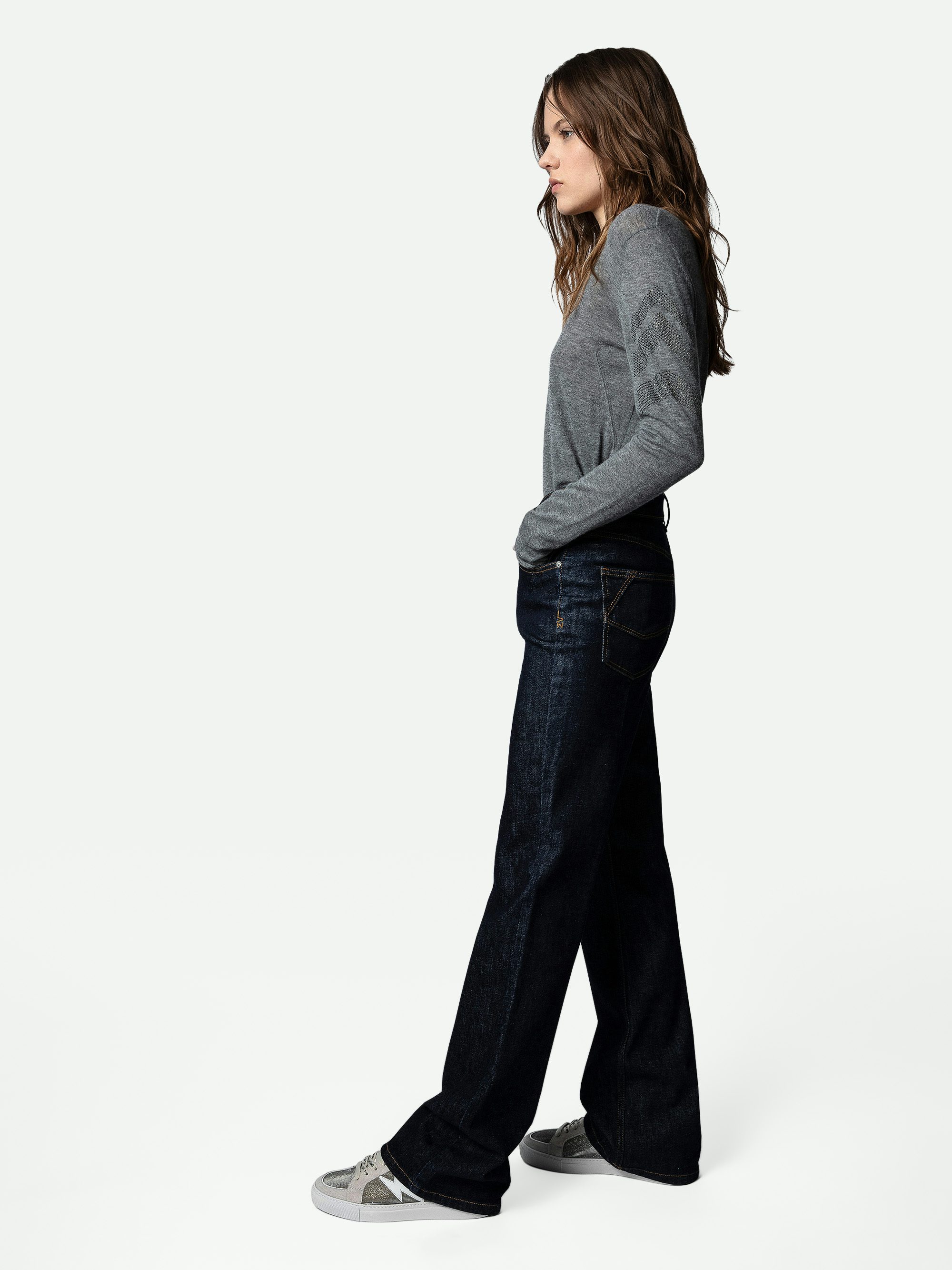 ZV1747 Low-Top Sneakers - Women's sneakers in white leather and silver glittery fabric